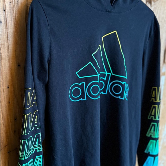 Boys’ Adidas Long Sleeve Hooded Tee XL Soft Cotton Jersey - Picture 2 of 10